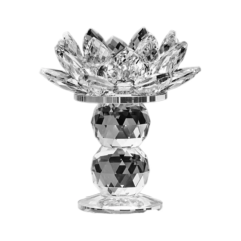 Double Ball Crystal Lotus Flower Candle Holder Temple Decor Ornament for Home Festival Wedding Party Table Feng Dropship