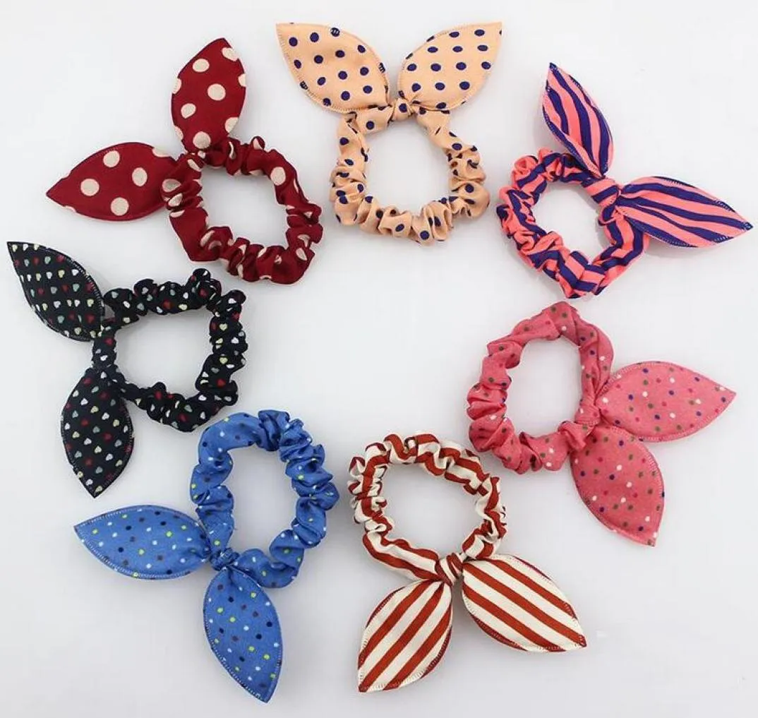 Barn och lady hårtillbehör huvudband söt polka dot bow kanin öron pannband med elastisk krossig kvinna hästsvanshållare 100pc5937249