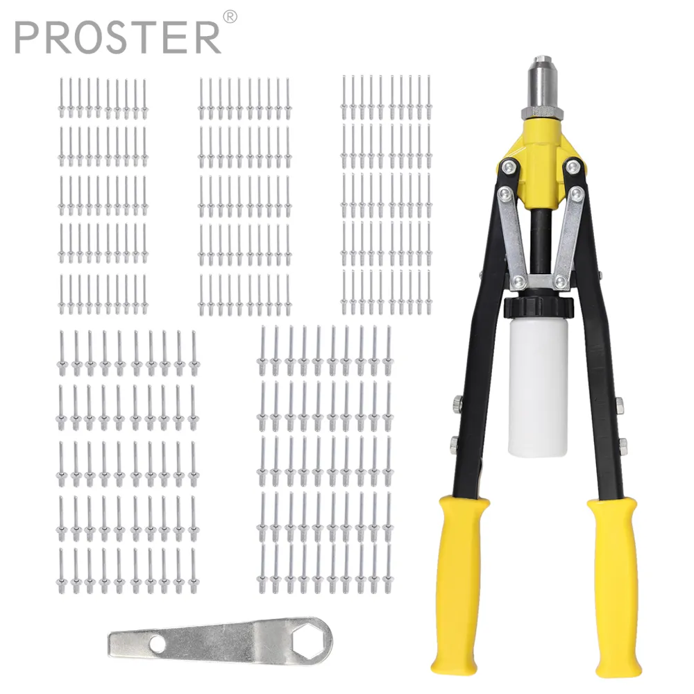 NITY PROSTER 250PCS z długością 445 mm Nit pistoletu Zestaw dźwigni Spliery Ręcznie Zestaw metalowy 3,2/4,0/4,8/6,0/6,4 mm Dysza 5 rozmiarów