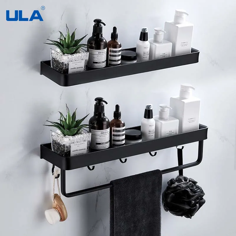 FLEXMAN Black Bathroom Shelf – 50cm Single Layer Matte Aluminum Wall-Mounted Rack For Kitchen And Bathroom