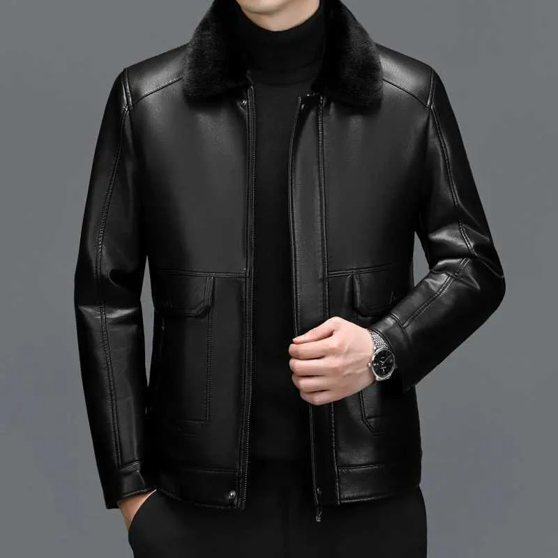Genuine Leather Men's Winter Jacket - Warm and Casual Sheepskin Coat in Black Genuine Leather Men's Winter Jacket - Warm and Casual Sheepskin Coat in Black
