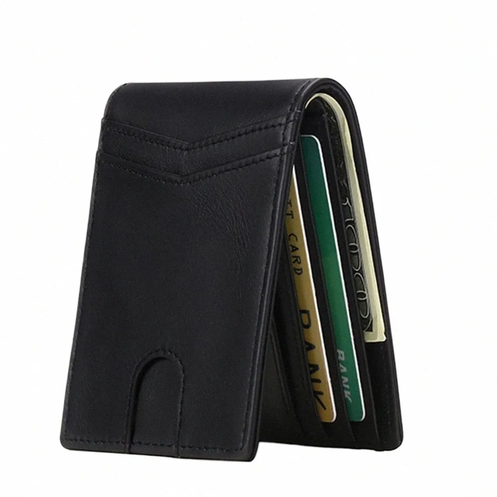 Krótki prawdziwy skórzany portfel męski RFID prosty mini męski portfel karty kredytowej A5WM#
