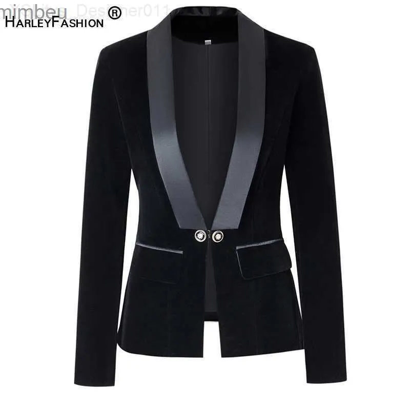 Blazer da donna Blazer Harleyfashion Fall Spring Breve Design Pulsanti singoli di alta qualità Velvet Blac Blac Slim Blazers Giacche casuali C240410