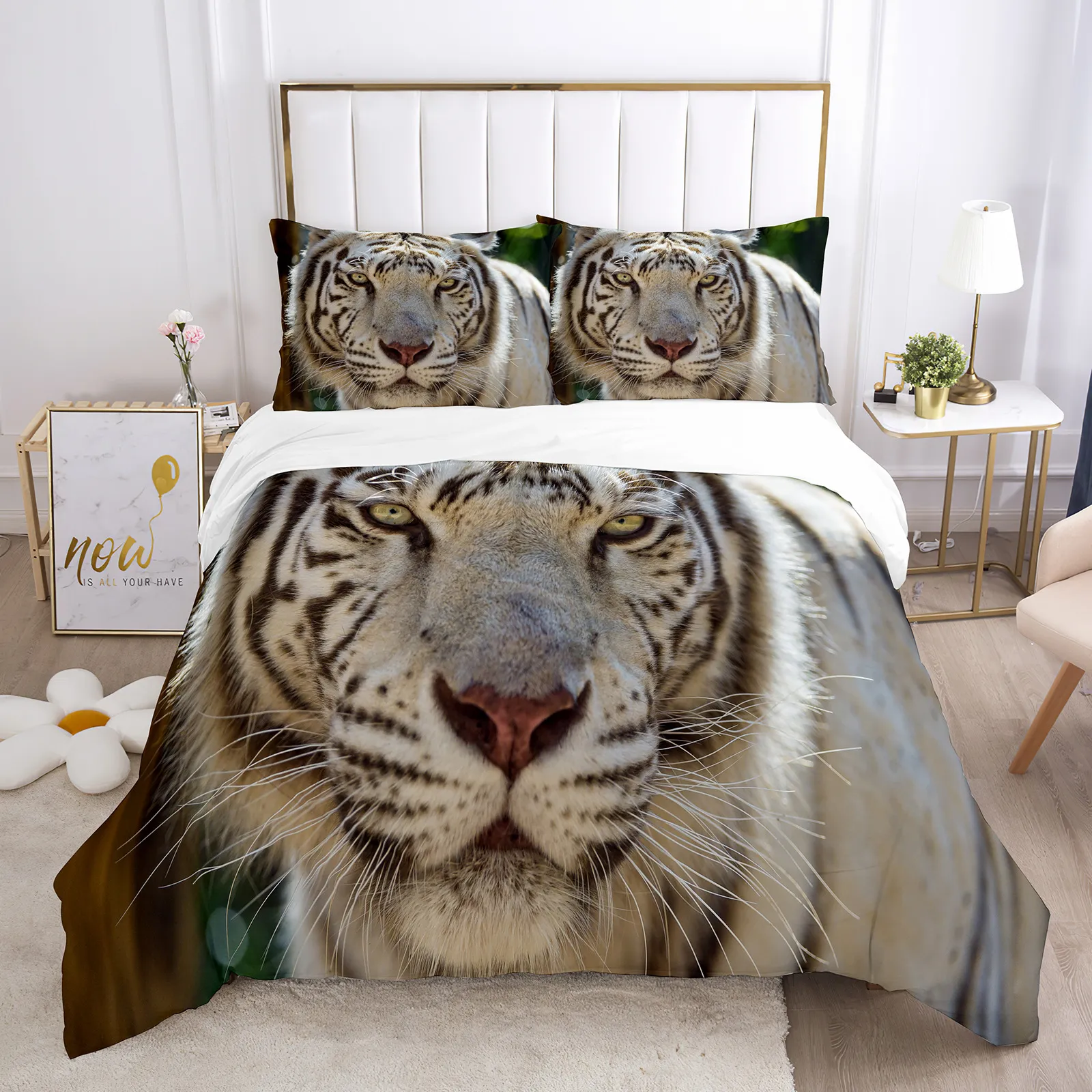 Tiger duvet täckning set king/queen size våldt