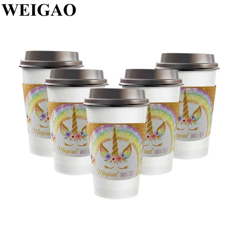 Weigao 24pcs ملصق زجاجة ماء ملصقات حفلة عيد ميلاد يونيكورن الملحقات الورقية قهوة مشروب كوب الزجاجة ملصقات عيد ميلاد 1st