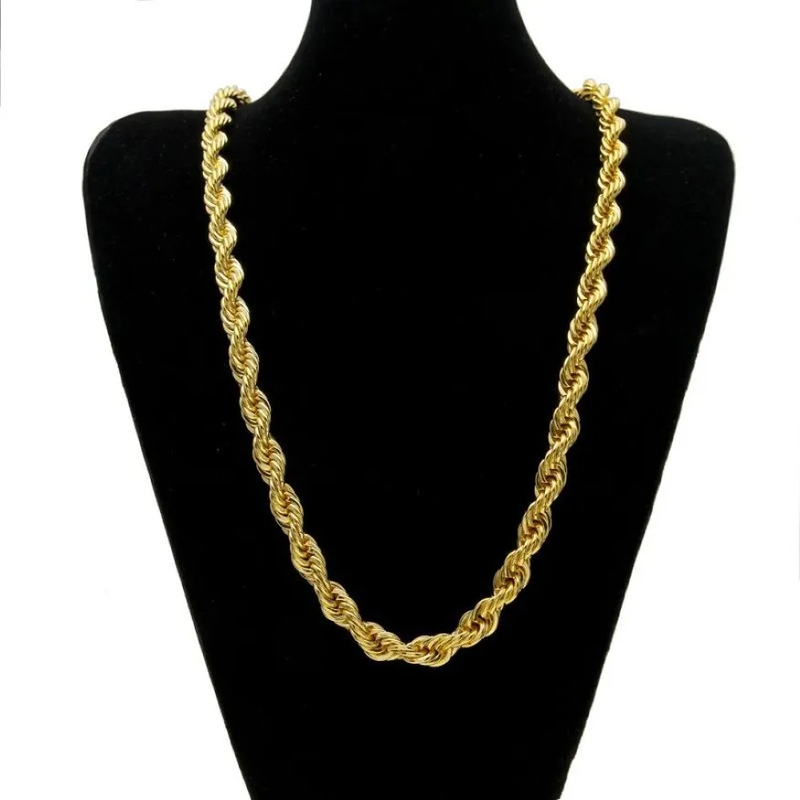 Gold Rope Chains For Men Fashion Hip Hop Necklace Jewelry 30inch Thick Link Chain226i