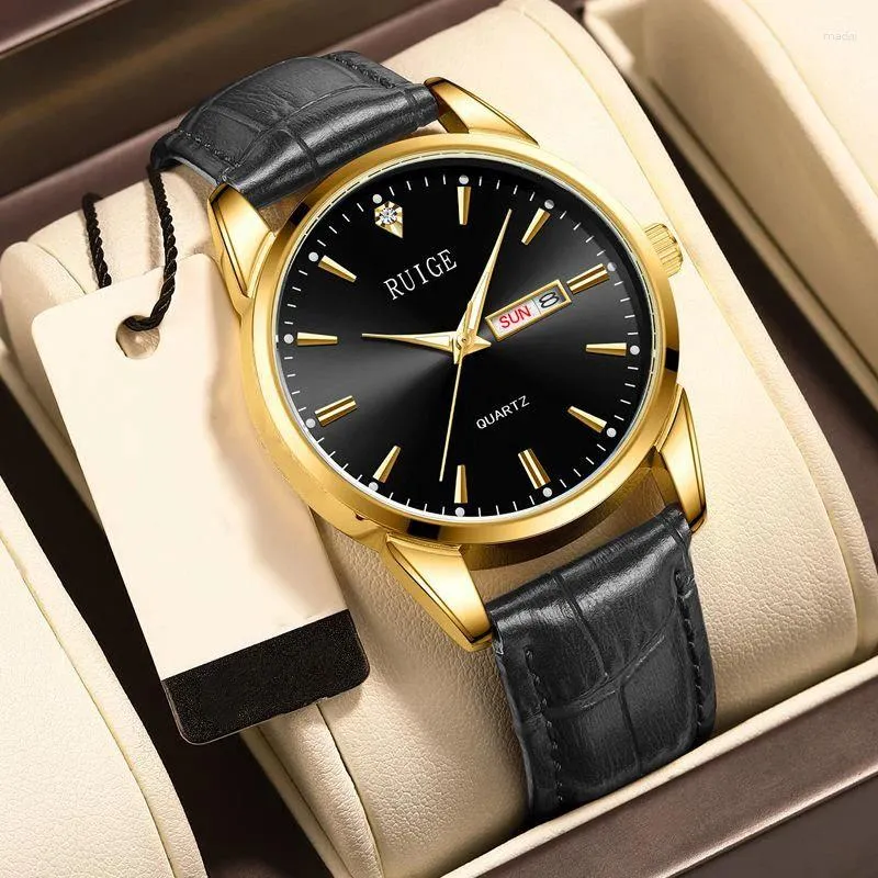 RUIGE Men's Quartz Watch: Genuine Leather Strap, Waterproof Business ...