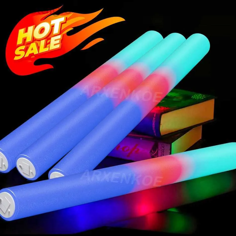 Led Rave Toy 12/15/30 Pcs LED Foam Glow Sticks Bulk Colorful RGB Light Up Sticks Glow in The Dark Party Supplies for Wedding Birthday Rave 240410