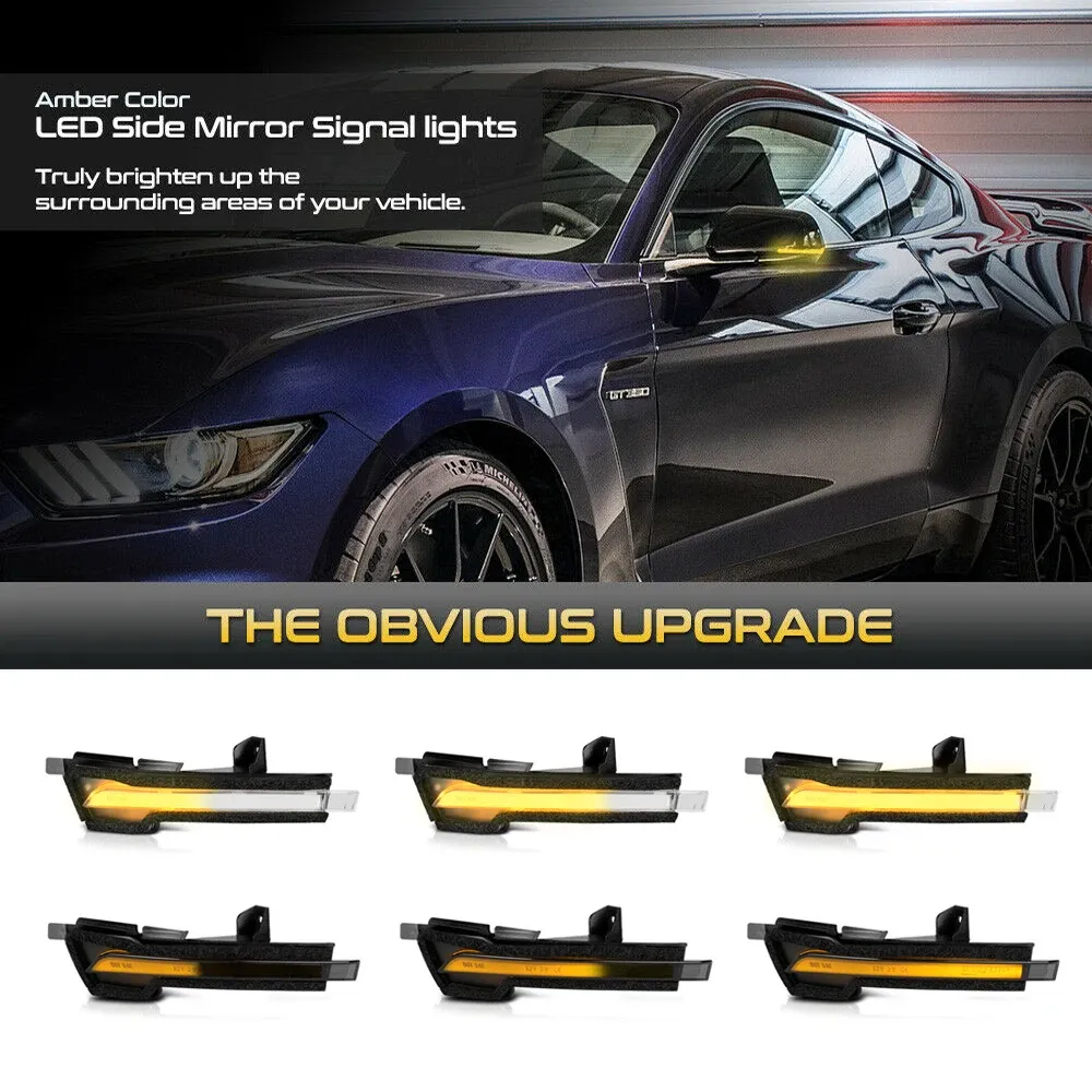 För Ford Mustang S550 2015-2020 LHD-bil LED Dynamisk Turn Signal Light Blinker Indikator Sekventiell sidspegel Lamplampor Trim
