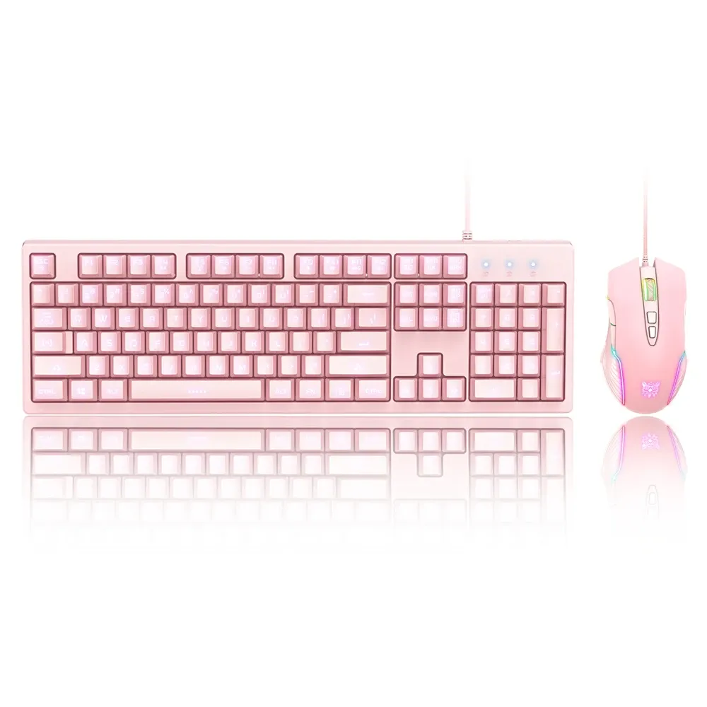 Combos Wired RGB Backlit Gaming Pink Keyboard+Mouse Set USB Pink Cute Chocolate 104 keys Keycap Suitable For PC Laptop Office Game Mice