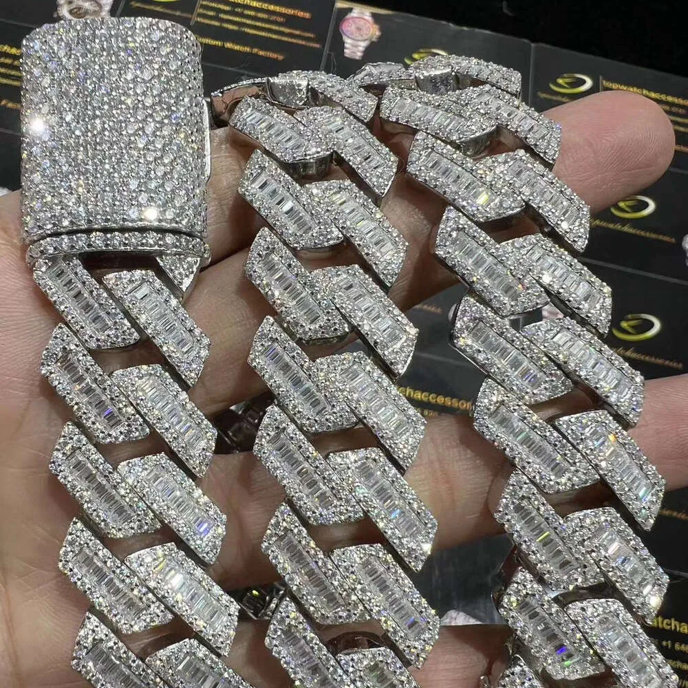20 mm kubansk länkkedja Moissanite 925 Sterling Sliver Luxury 24 tum diamanthalsband