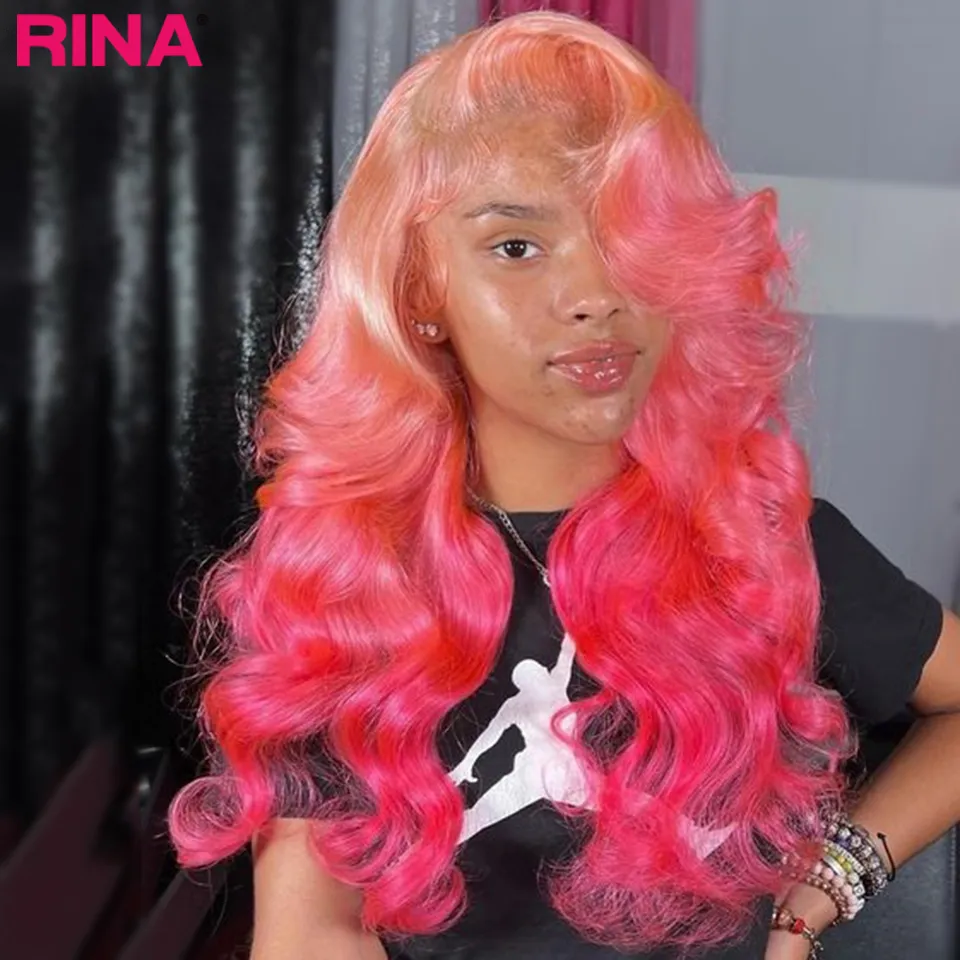 28 30 pouces ombre Rose Body Wave en dentelle transparente perruques de cheveux humains Brésilien Wavy Lace Frontal Perruque pour femmes noires pré-cueillies