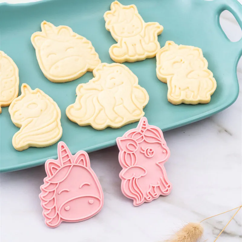 6шт Unicorn Shape Fondant Cookie Cutters плесени Unicorn День рождения бисквит для торта украшения формы детского душа