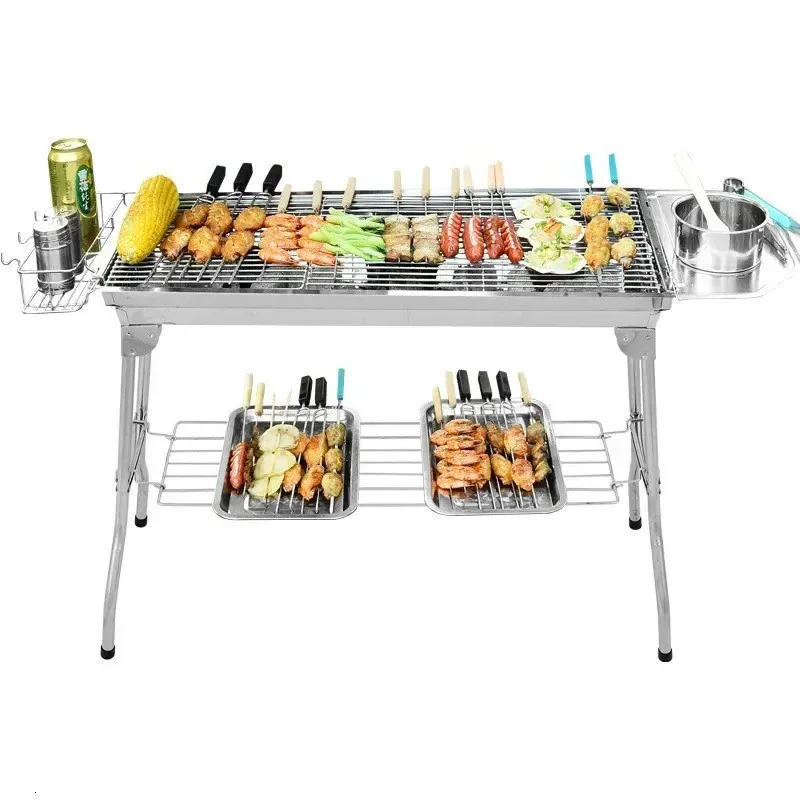 Household Barbecue Outdoor Thickened Stainless Steel Grill BBQ Wood Charcoal Grill Portable Folding Grill Barbecue Appliances 240409