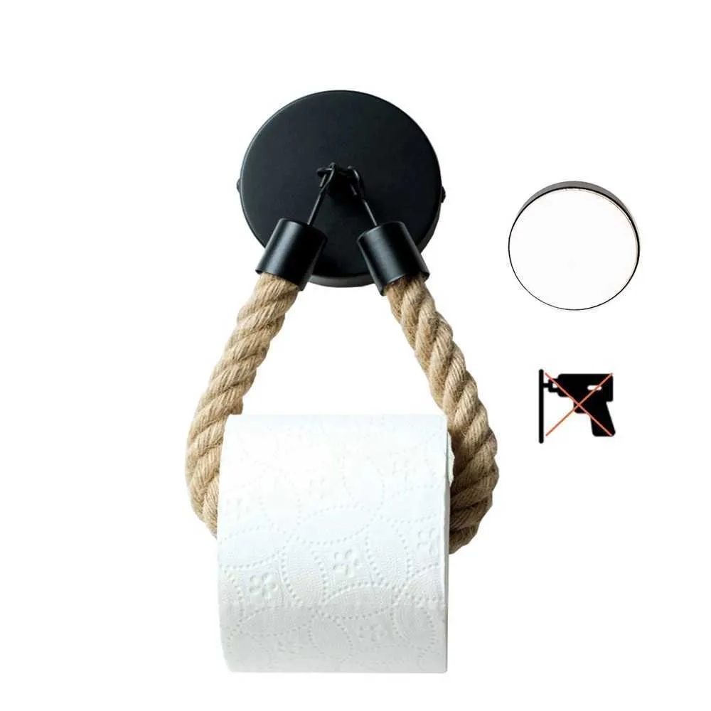 Toilet Paper Holders Vintage Tissue Roll Holder Matte Black Bathroom Rope Paper Ring Modern Tolit Roll Holder Wall Mounted No Punching Bathroom Decor 240410