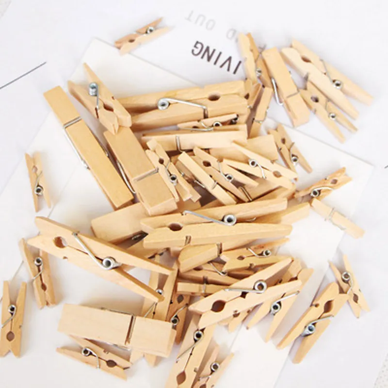 30/50 stcs 25 mm/30 mm/35 mm natuurlijke houten kleur houten kleding foto papier waskledingkleding Craft Clips draagbare houten klem WD0092