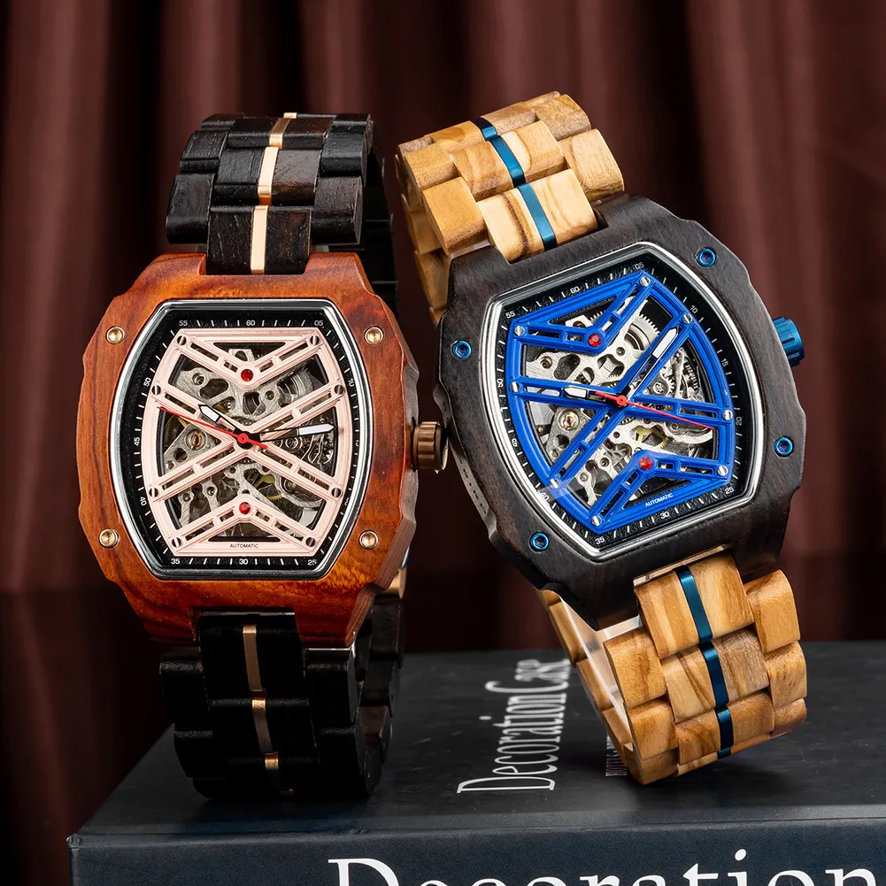 Männer Watch 2022 Neues Top Bobo Bird Automatic Mechanical Watch Logo benutzerdefinierte hölzerne kreative Armbanduhr coole Geschenke Box Reloj Hombre