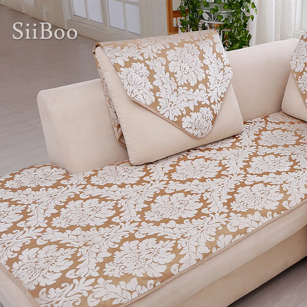 Europe style beige floral jacquard terry cloth sofa cover plush slipcovers for winter canape capa para sofa SP3642 FREE SHIPPING