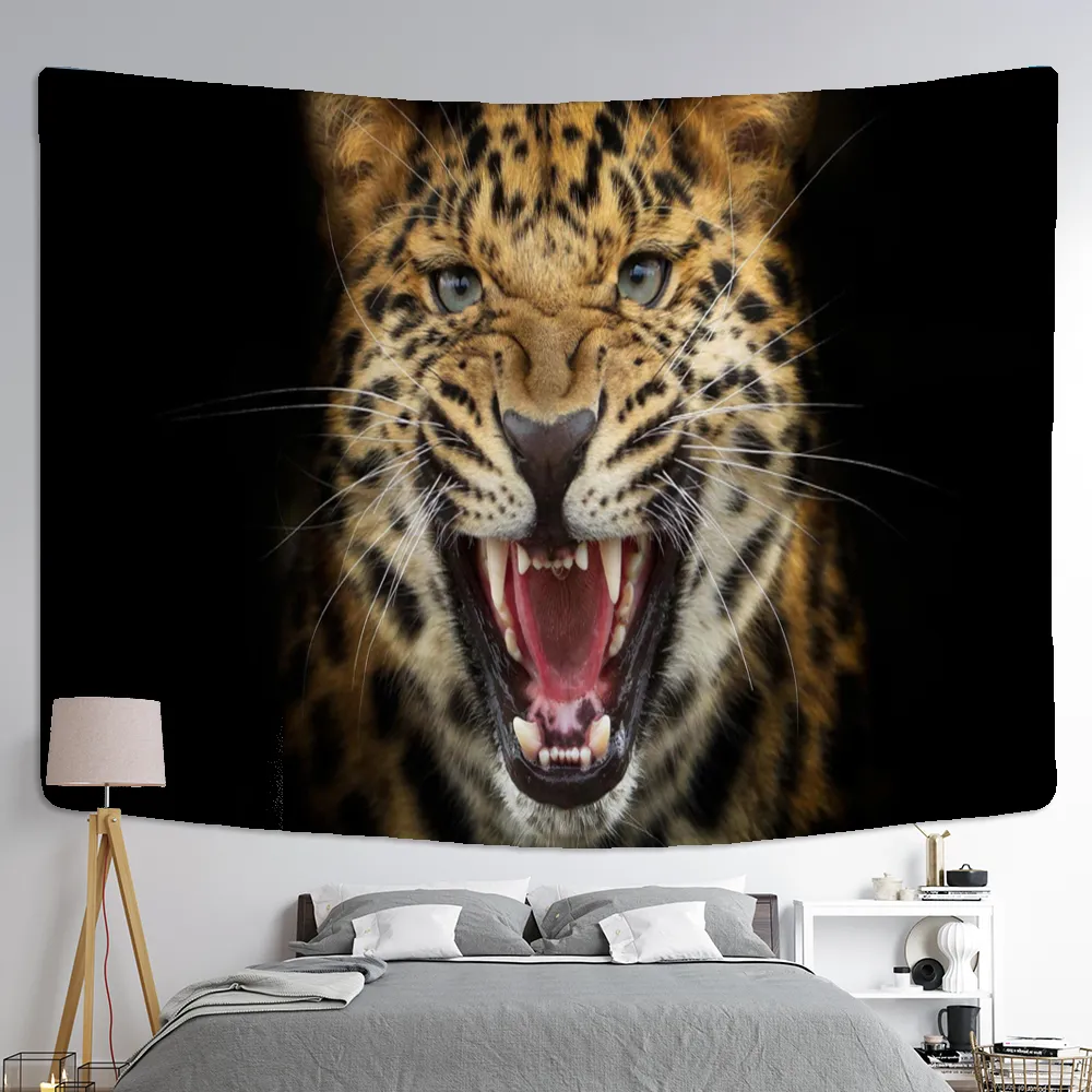 Snow Leopard Tapestry Wall Hanging Animal Psychedelic Mystery Dormitory Living Room Background Cloth Decor