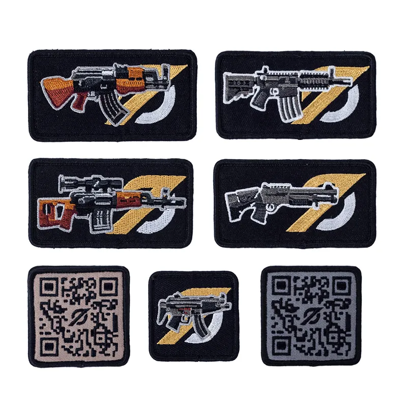 QR Code Firearms Embroidery Patches Tactical Military Badges DIY Applique Clothes Vest Stickers For Backpack Jacket Accessories