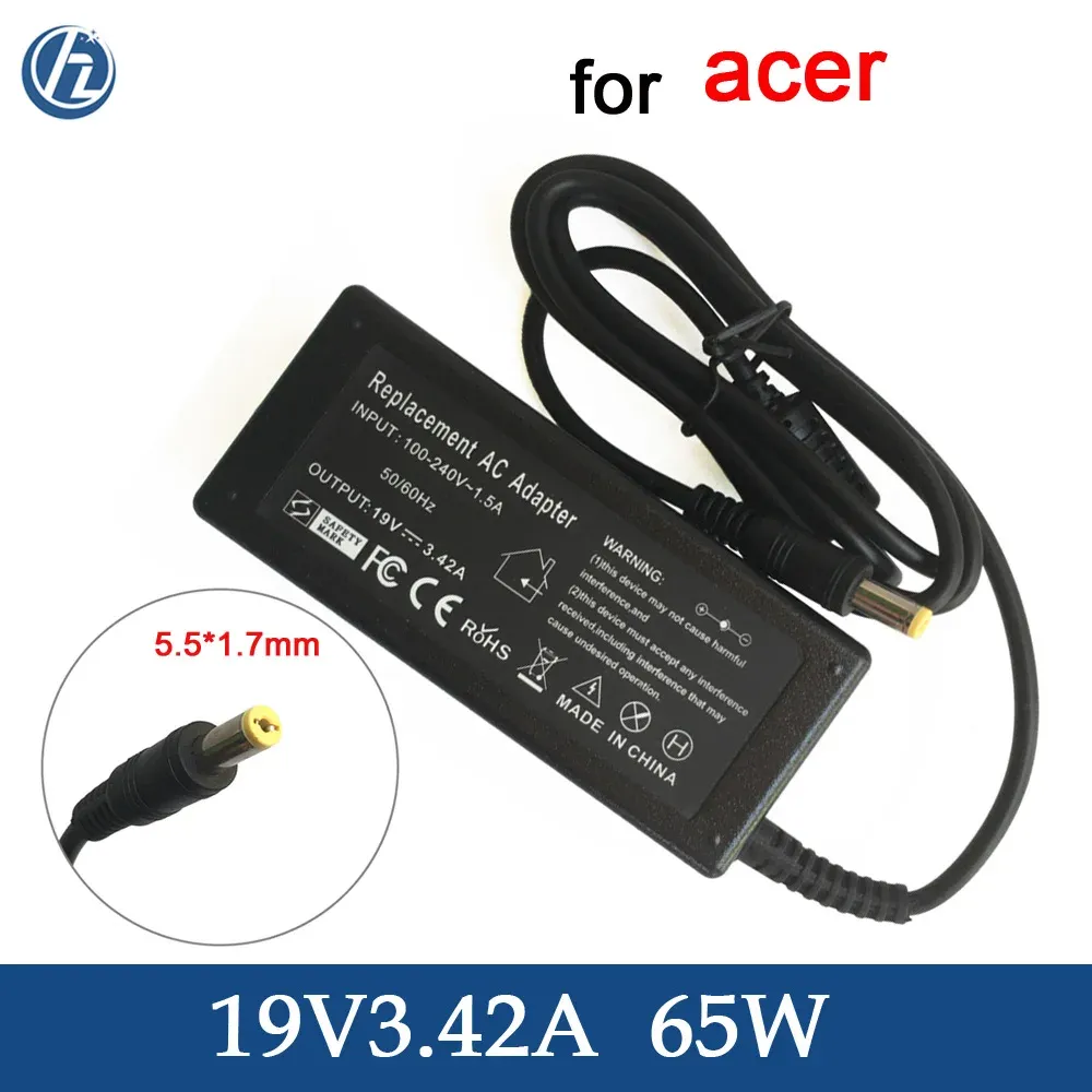 Adapter AC Adapter 19V 3.42A 65W Laptop Charger för Acer Aspire E5 E15 E5575 E5575G E557533BM E557552JF E557574XA E5575G53VG