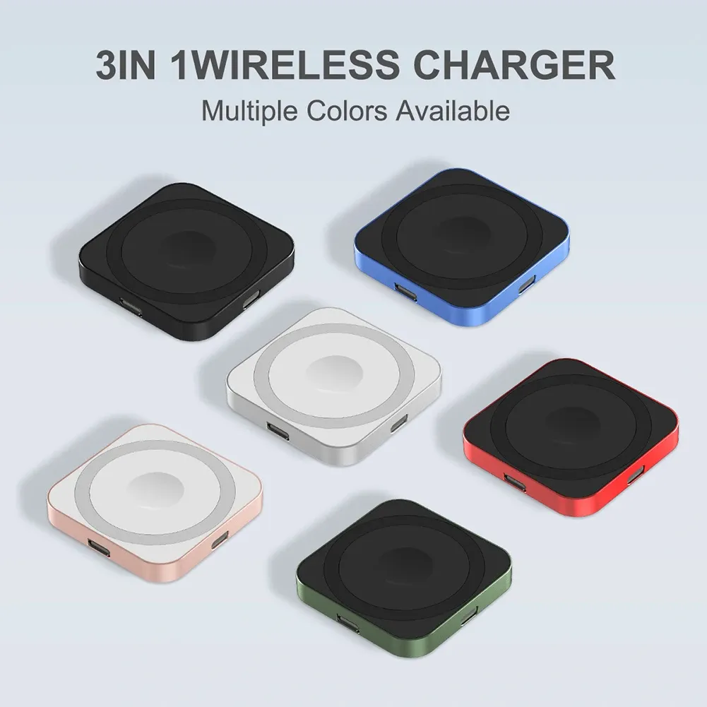 Adaptador de carregador magnético Chargers para Apple Watch 9 8 7/iPhone 15 14 Carregador sem fio de viagem portátil com carregador de relógios de carabiner