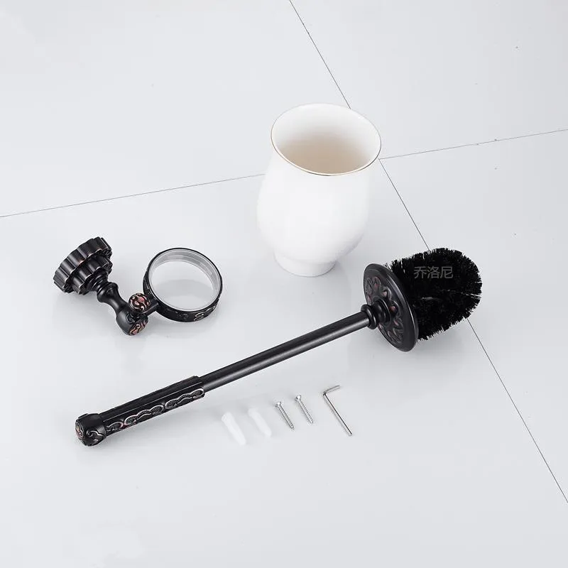 Coppa a spazzole a parete in bronzo nero/oro set, portabicchetto antico set di bombolette per la toilette europea accessori per il bagno