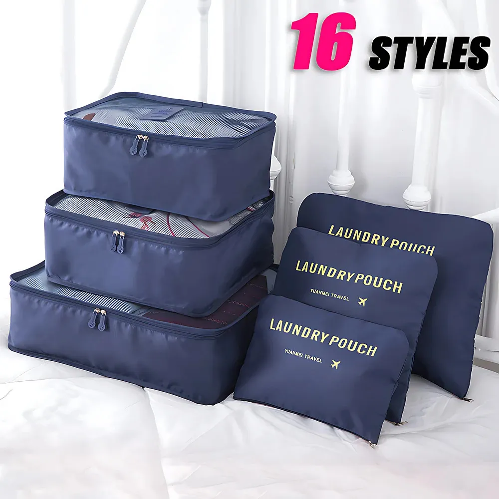 6ピース大規模旅行オーガナイザーポータブルスーツケースオーガナイザー衣類靴メイクアップバッグ荷物荷物オーガナイザー旅行保管袋240409