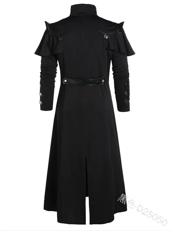 Halloween Medieval Steampunk Assassin Elves Pirate Costume For Adult Black Vintage Long Split Jacket Gothic Armor Leather Coats
