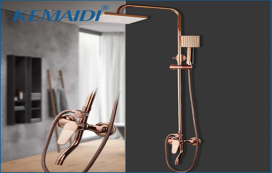 Kemaidi Luxury Rose Golden Shower Faucet Set Solid mässing Pink Bathtub Mixer Rainfall Spray Hand Dusch Dusch Facuet LJ208466167