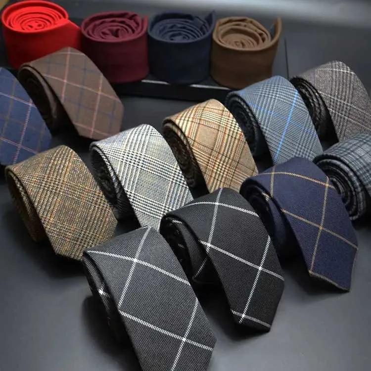 Neck Ties Mens Tie 6cm Pure Cotton Handmade Thin Neck Tie Mens Striped Narrow Neck Ultra Thin Cashmere Tie Mens Plain Pattern TieC240410