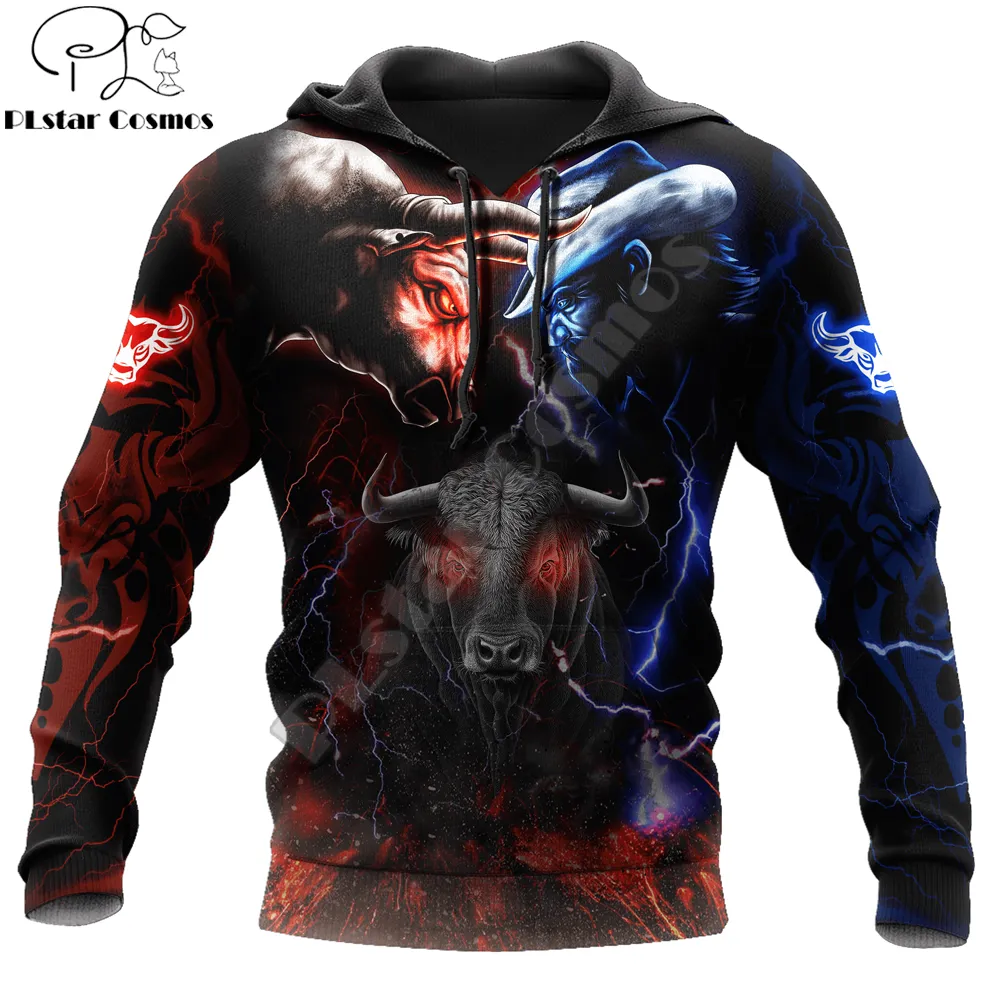 Bull Riding Red Blue Fight 3d All Over Imprimé Men Sweat à capuche Unisexe Sweat Sweat Streetwear Sweates Casual Hoodies DK455