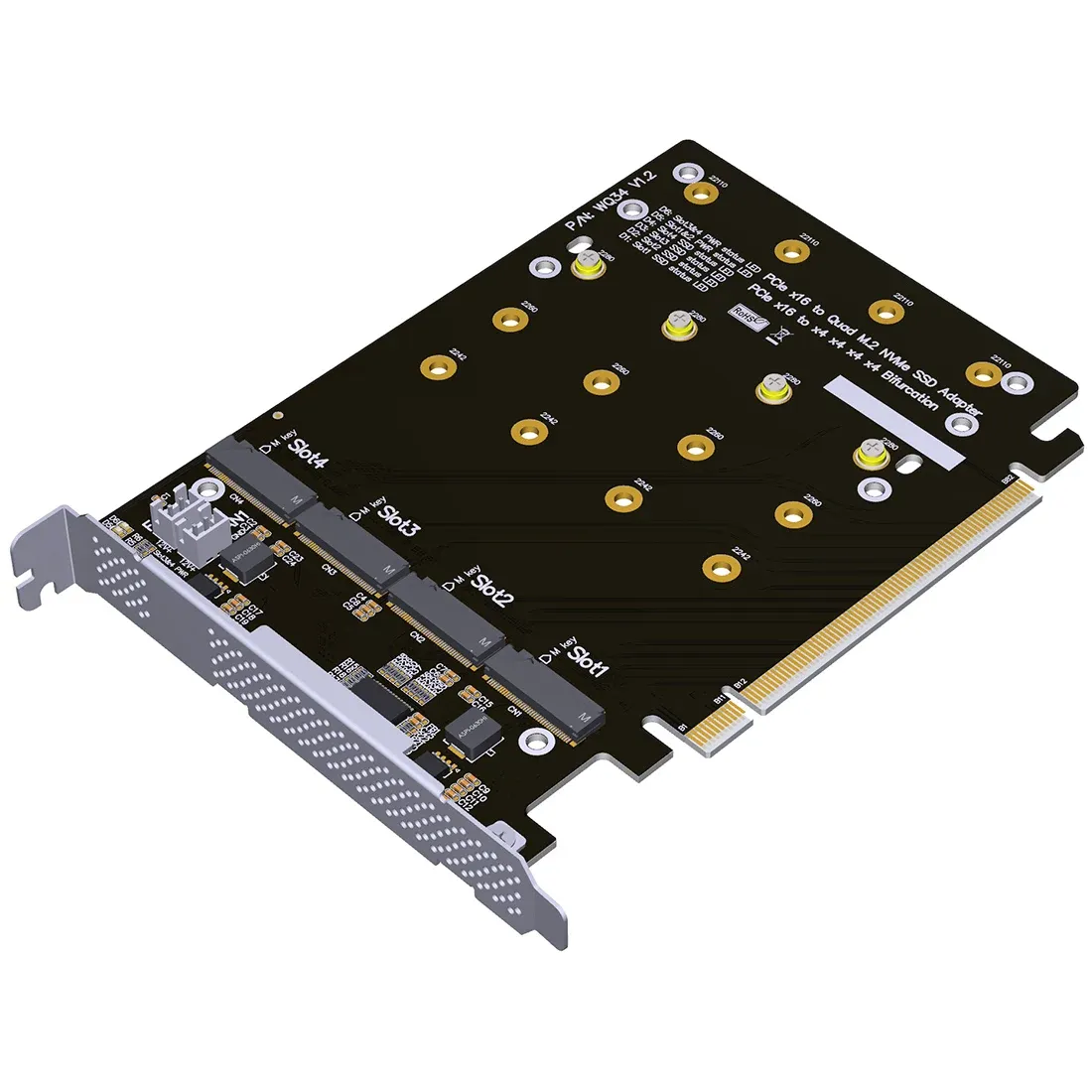 Kort för M.2 NVME 2242 2260 2280 22110 SSD till PCIe 4.0 PCI Express4.0 X4X4X4X4 Adapterkort Bifurcation 4Bay Board Expansion Card