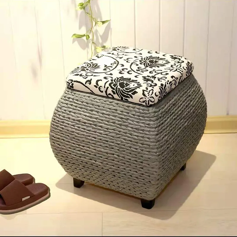 Rattan Dokuma Depolama Depolama Kapağı, Koridor Tezgahı Pouf, Ahşap Sandalye, Ayakkabı Değiştiren Tabure, Mutfak Tabureleri, Depolama Kutusu