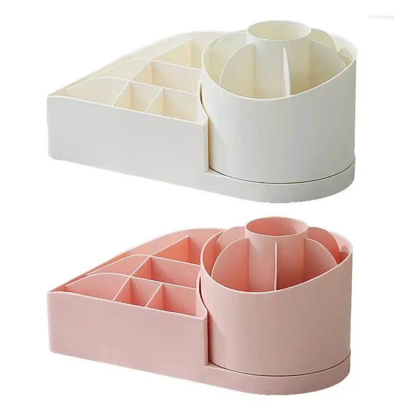 Förvaringslådor 360 graders roterande sminkläppstift med fack Kosmetisk arrangör borsthållare Vanity Organizer