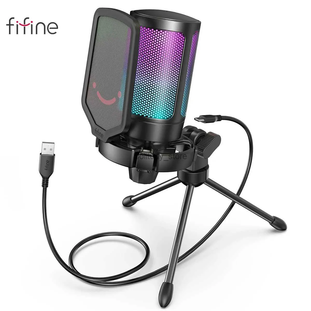 Микрофоны Fifine USB -конденсатор Gaming Microphone, подходящий для PC PS4 PS5 Mac с установкой Impact Pop Filter и управлением усилением Q