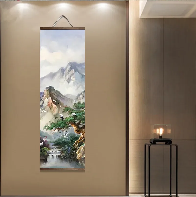 Affiche imprimée Nordique Toile Paint Scroll Paint Paysage Chinois Paysage avec art d'eau d'encre pour cadeau Mur Home Decor