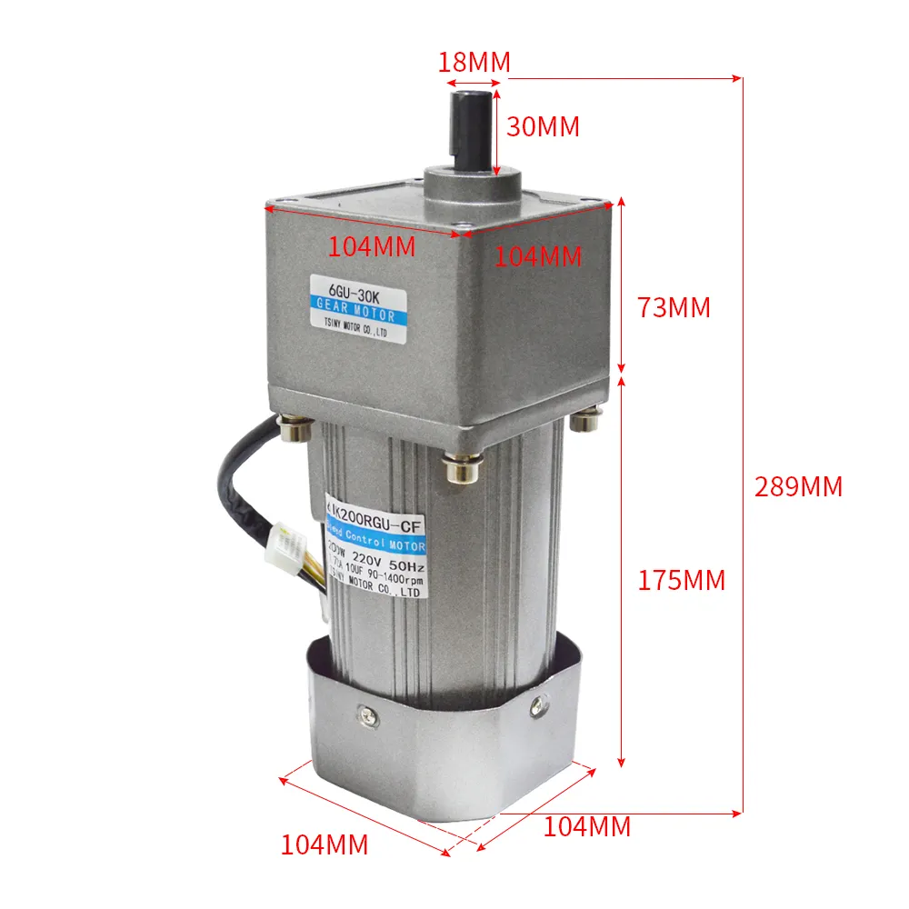 AC-motor met 6GU versnellingsbak 110V/220V 200W 7.5/15/34/34/54/75/108/150/180/270/450 TPM AC200-6GU Hoog koppel AC-versnellingsmotor