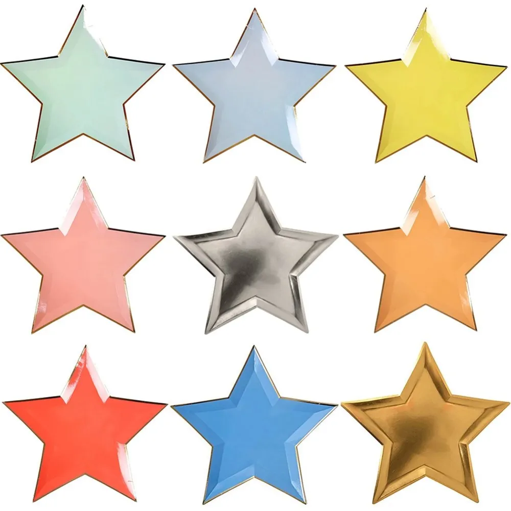 8pcs Star Silver Gold Foil Dessert Paper Plating New Year Party Рождественская блестящая посуда Jazzy Star Pastel ассортимент