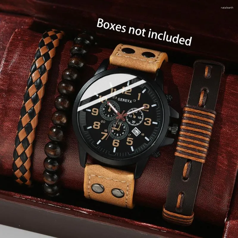 Polshorloges Vintage Classic Watch Men Heken Bracelet stelt eenvoudige zakelijke kwarts lederen band pin Buckle Brown cadeaus