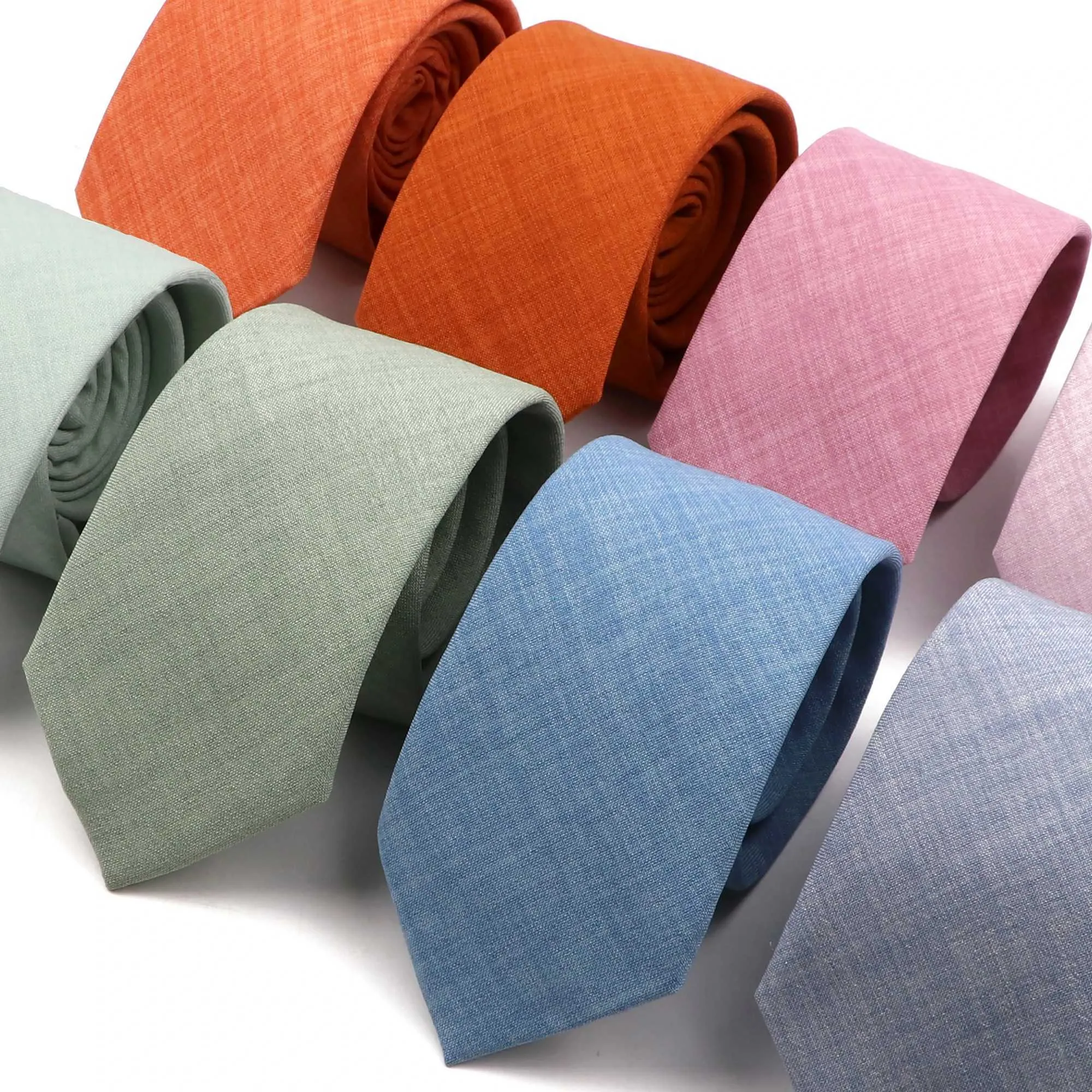 Neck Ties Mens casual solid colored tie green blue pink cotton collar narrow collar slim tie wedding party accessoriesC240410