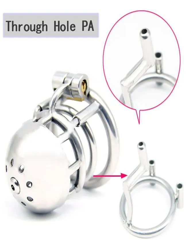 316 Male de aço inoxidável através do buraco dois PA tamanho 68mm Dispositivo Penis Ring Cage Gage Toys de sexo para adultos zona de brincadeira "ponte" -033546634