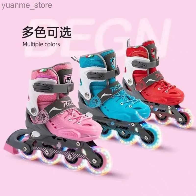 Inline Roller Skates 3 Größen für Roller Inline-Skates Patins mit Flash 4-Rad Speed Single Row Quad Sliding Sport Kids Erwachsener Y240410