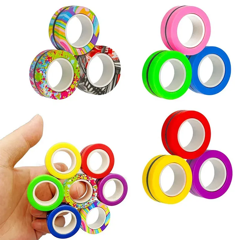 3PCS vingertip magnetische ringen kleurrijke reliëf fidgetspeelgoed ingesteld voor volwassen magneet spinner antisters verlichten angst jongens 240408