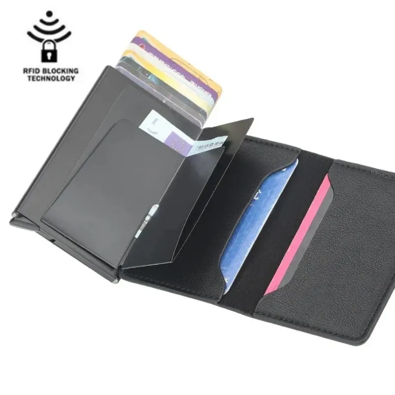 2021 Portefeuille du support de carte de crédit hommes Femmes RFID RFID Aluminium Banque Carte Holder Portefeuille en cuir vintage avec argent Clipsaluminium Bank Holder