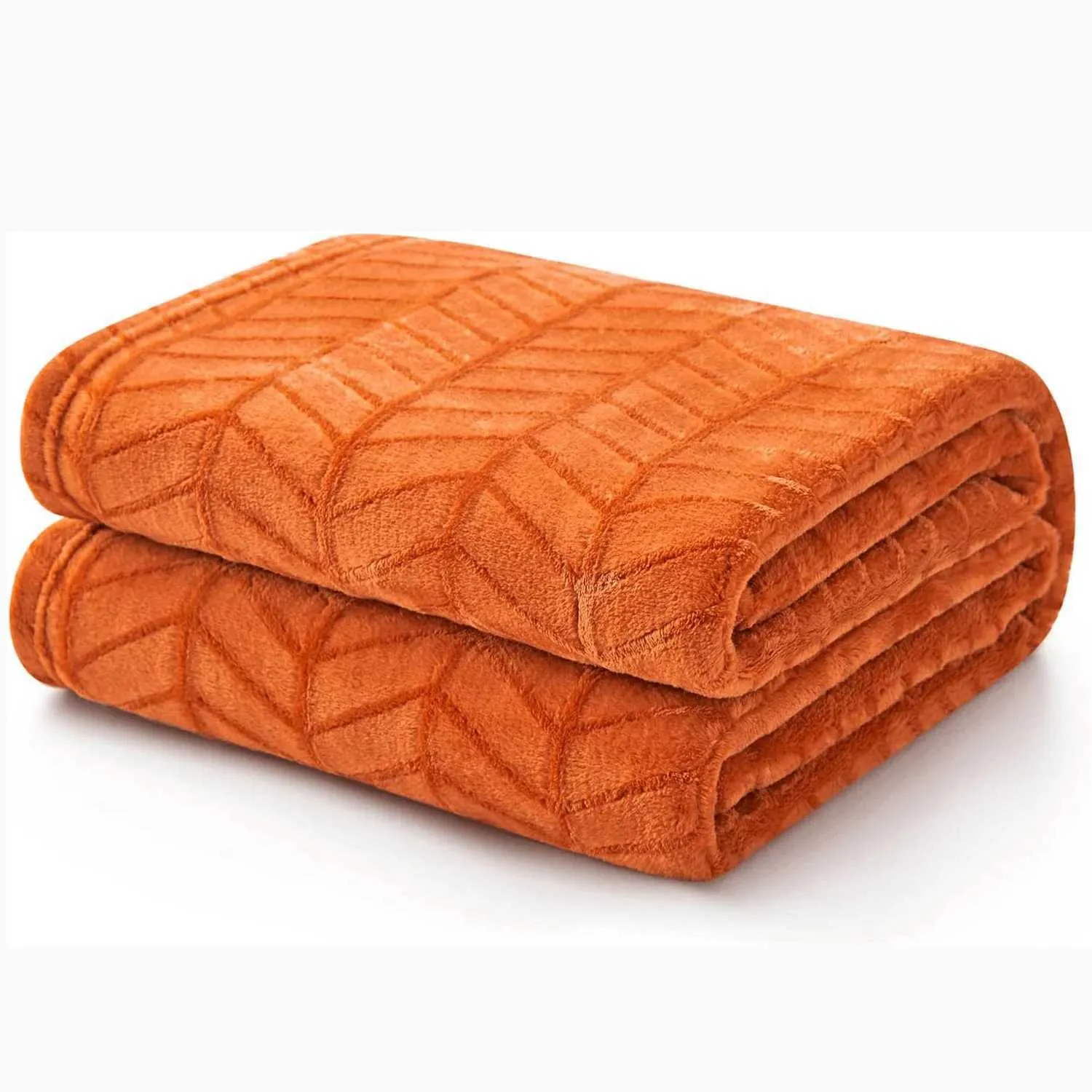 Couvertures à jet de flanelle brossé doux couverture couverture en toison orange brûlé motif de chevron pour canapé canapé-canapé - moelleuse chaleureuse confortable