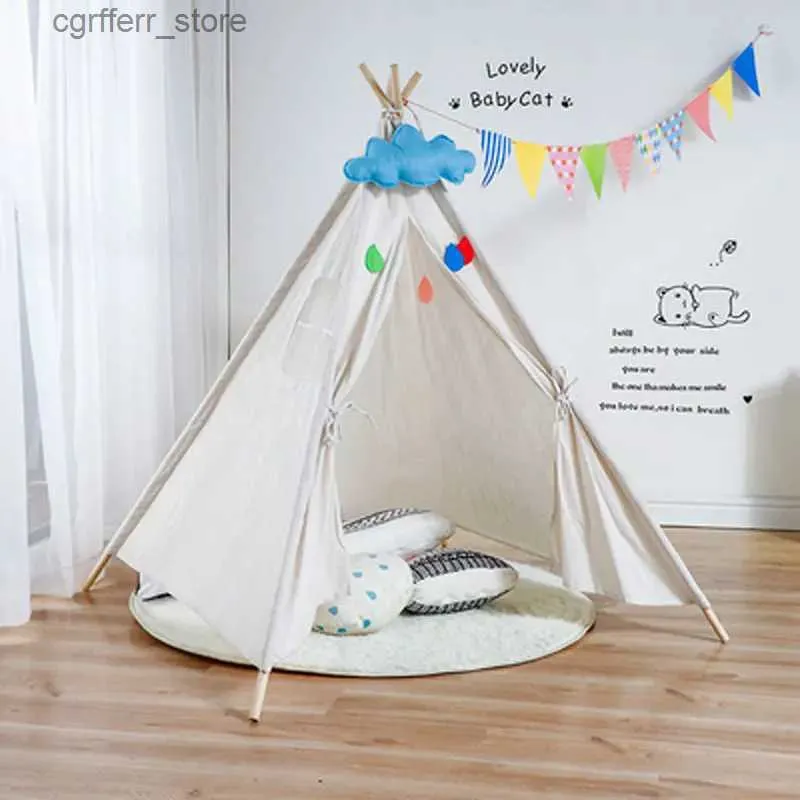 おもちゃのテントポータブルインディアン子供用テント綿Carva Tipi Teepee Kids Tent Childrens House Indoor Playhouse 1.1/1.35/1.6/1.8m L410