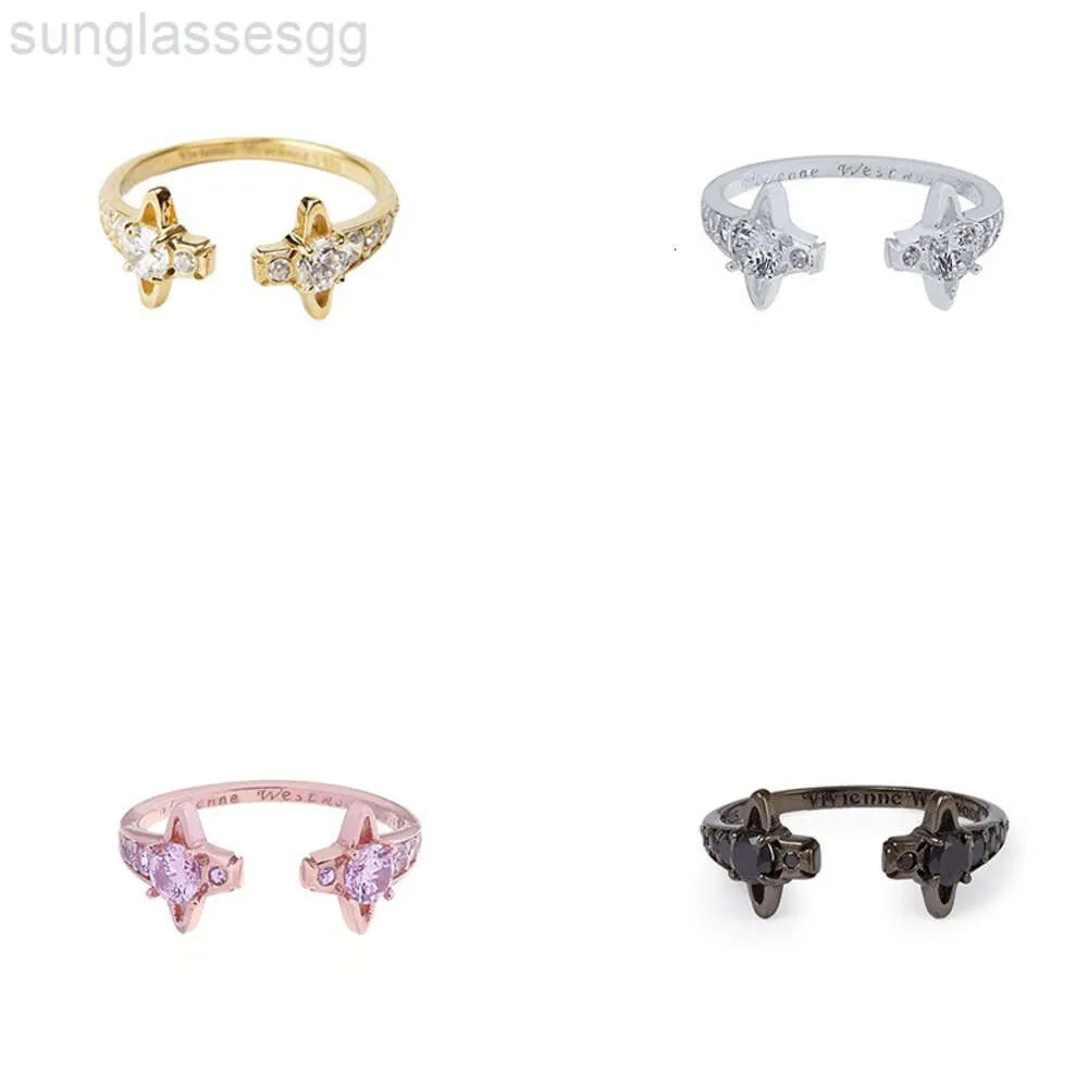 Designer Viviane Westwood Western Kaiser Witwe Doppel Diamant Open Ring Klassiker Französisch Saturn Set Farbig Steinring Verstellbarer Ring