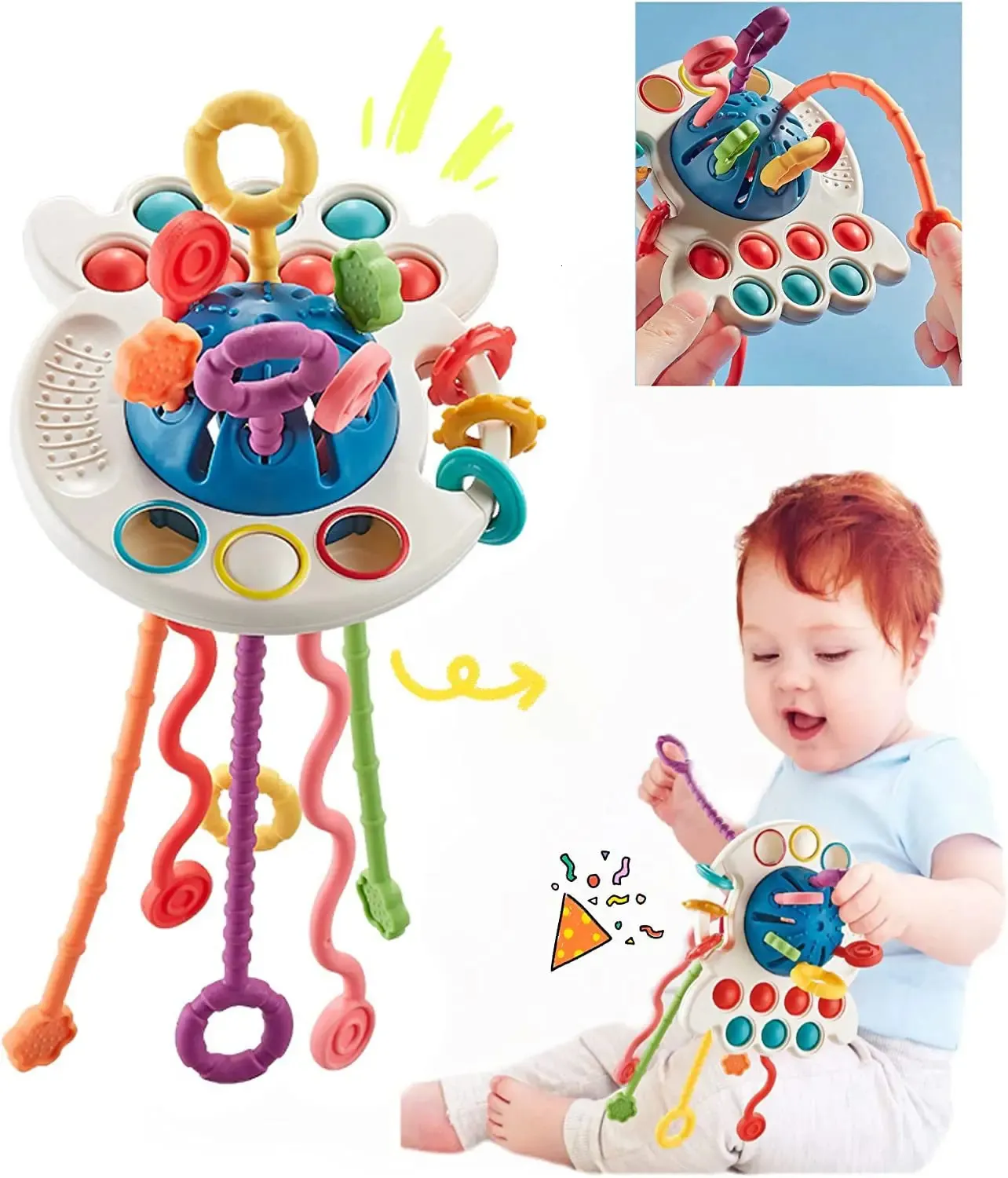 Montessori Sensory UFO Development Educational Toy Silicone Pull String Toys Activity Motor Skills for Babies 13 ans 240407