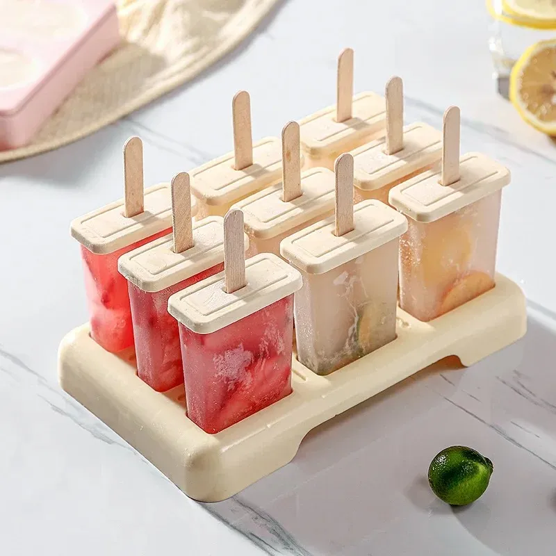 9 Cells Ice Cream Mold Reusable Ice Mould Chocolate Tray Ice Cream DIY Mold Dessert Ice Cream Molds with Popsicle Stick